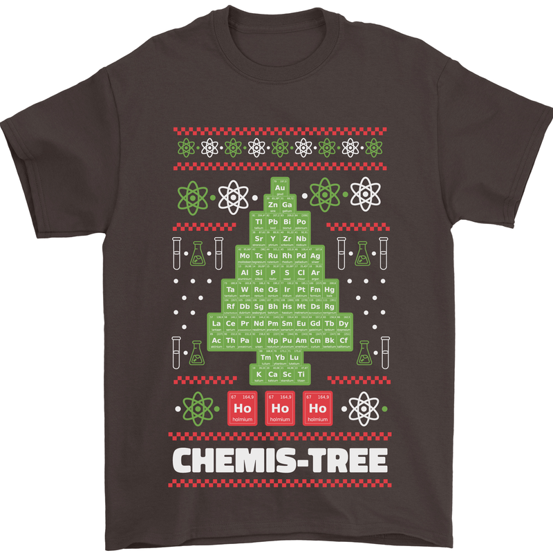 Christmas Chemistry Tree Funny Xmas Science Mens T-Shirt Cotton Gildan Dark Chocolate