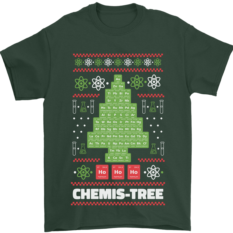 Christmas Chemistry Tree Funny Xmas Science Mens T-Shirt Cotton Gildan Forest Green