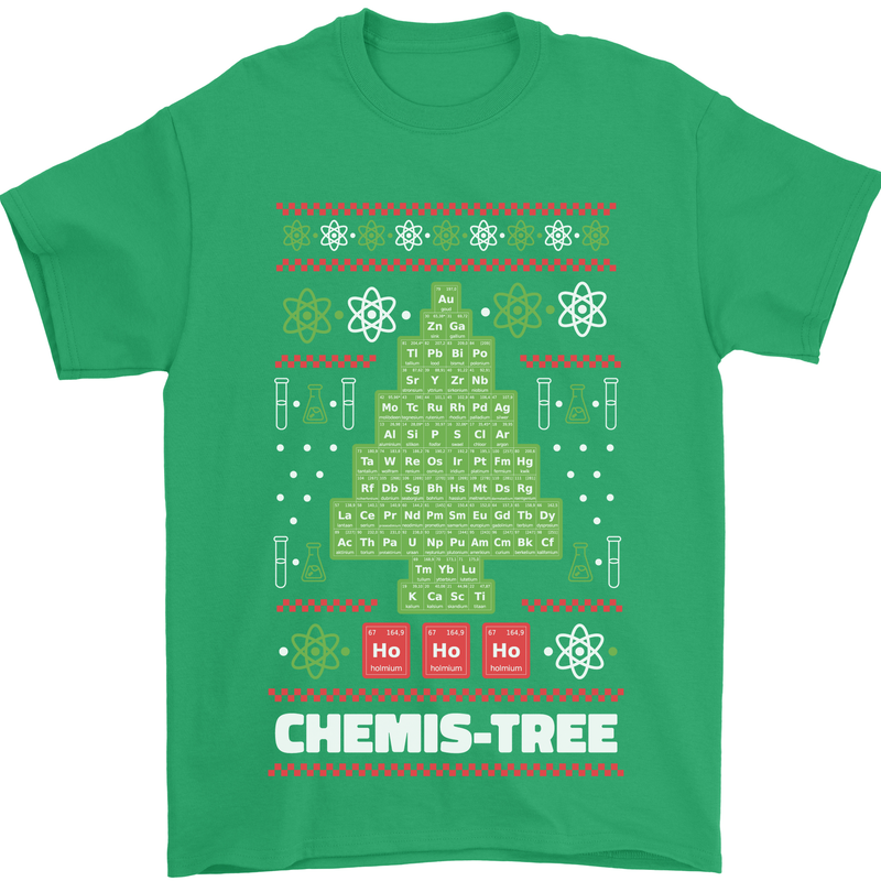 Christmas Chemistry Tree Funny Xmas Science Mens T-Shirt Cotton Gildan Irish Green