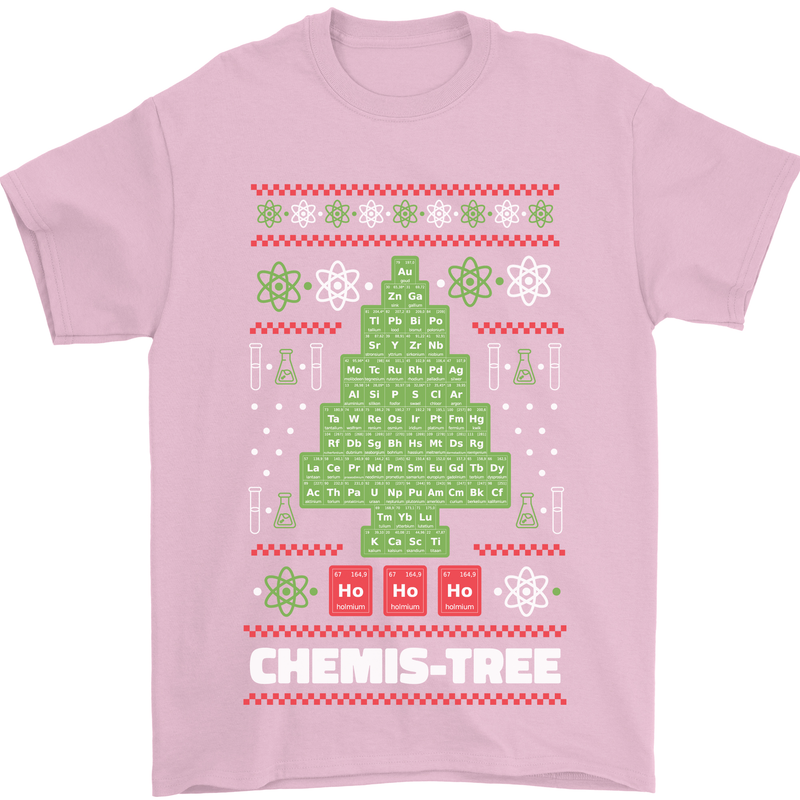 Christmas Chemistry Tree Funny Xmas Science Mens T-Shirt Cotton Gildan Light Pink