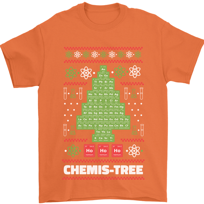 Christmas Chemistry Tree Funny Xmas Science Mens T-Shirt Cotton Gildan Orange