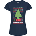 Christmas Chemistry Tree Funny Xmas Science Womens Petite Cut T-Shirt Navy Blue