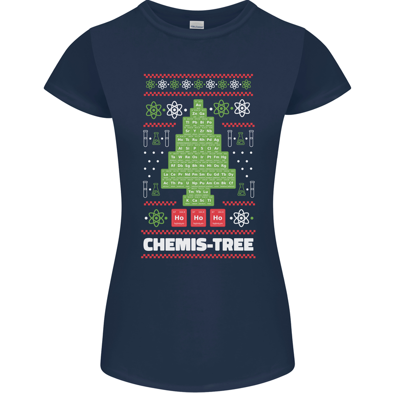 Christmas Chemistry Tree Funny Xmas Science Womens Petite Cut T-Shirt Navy Blue
