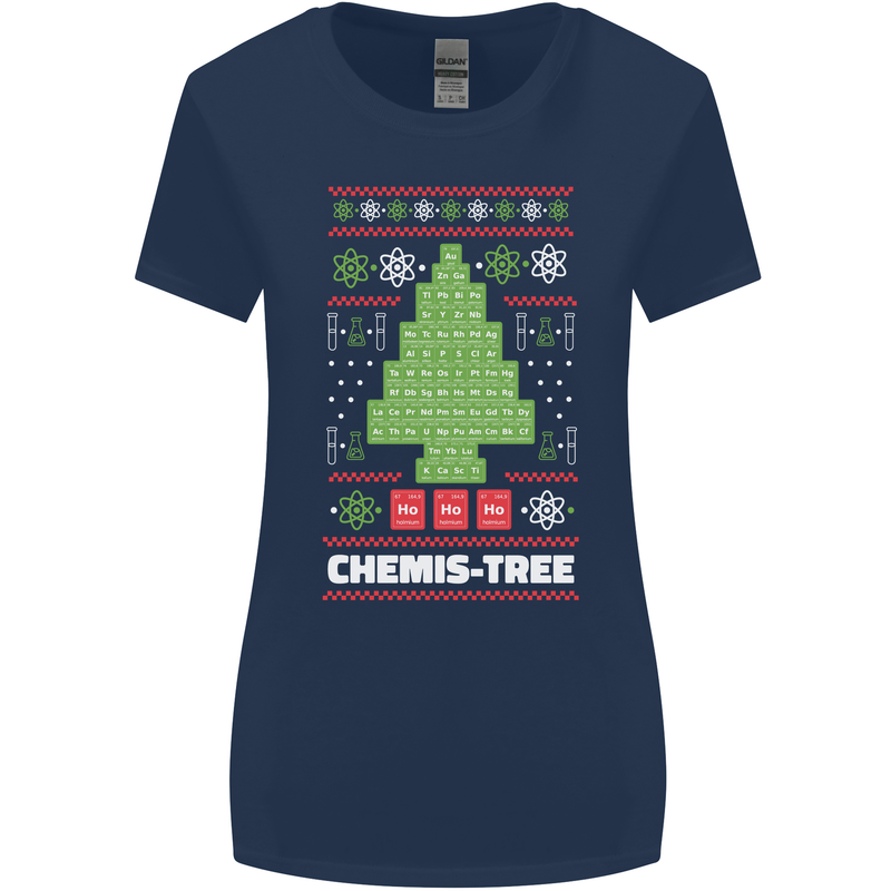 Christmas Chemistry Tree Funny Xmas Science Womens Wider Cut T-Shirt Navy Blue