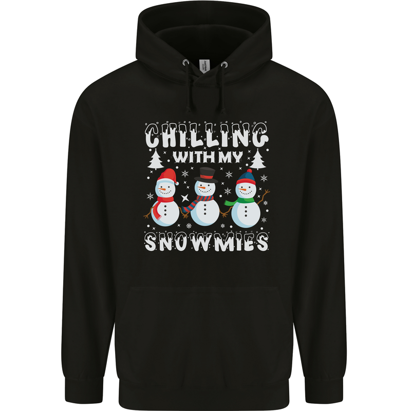 Christmas Chilling With My Snowmies Funny Childrens Kids Hoodie Black