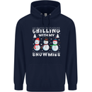 Christmas Chilling With My Snowmies Funny Childrens Kids Hoodie Navy Blue