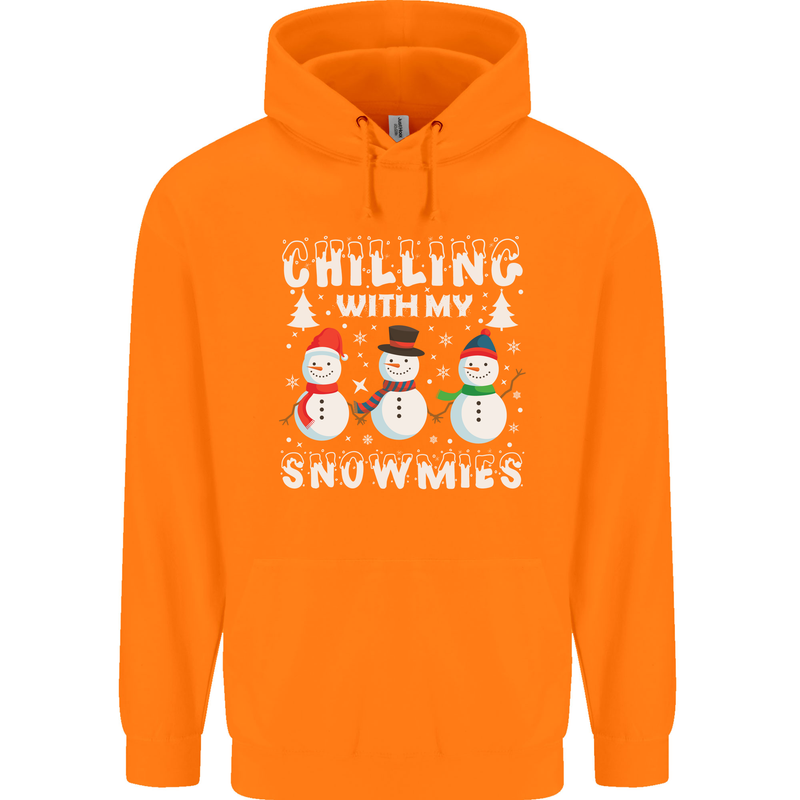 Christmas Chilling With My Snowmies Funny Childrens Kids Hoodie Orange