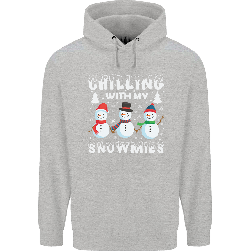 Christmas Chilling With My Snowmies Funny Childrens Kids Hoodie Sports Grey