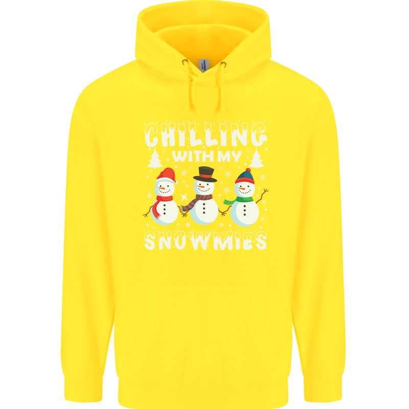 Christmas Chilling With My Snowmies Funny Childrens Kids Hoodie Yellow