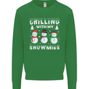Christmas Chilling With My Snowmies Funny Kids Sweatshirt Jumper Irish Green