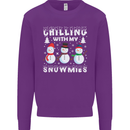 Christmas Chilling With My Snowmies Funny Kids Sweatshirt Jumper Purple