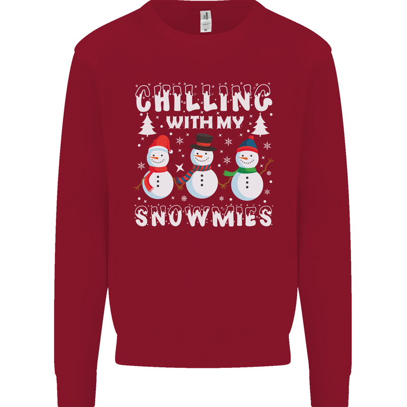 Christmas Chilling With My Snowmies Funny Kids Sweatshirt Jumper Red
