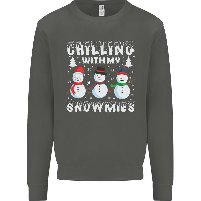 Christmas Chilling With My Snowmies Funny Kids Sweatshirt Jumper Storm Grey