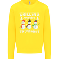 Christmas Chilling With My Snowmies Funny Kids Sweatshirt Jumper Yellow