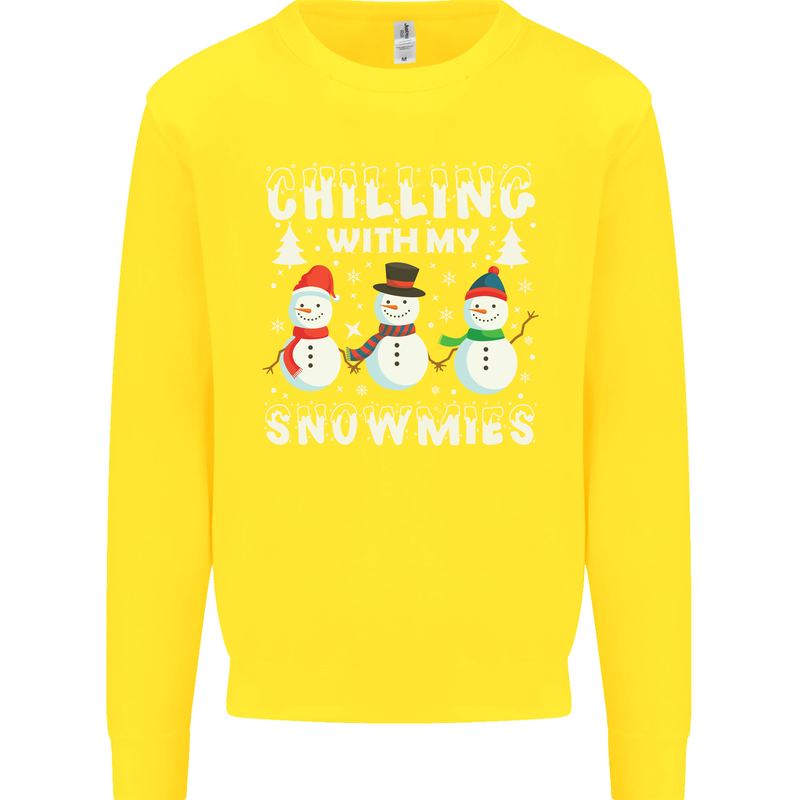 Christmas Chilling With My Snowmies Funny Kids Sweatshirt Jumper Yellow