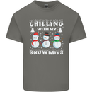 Christmas Chilling With My Snowmies Funny Kids T-Shirt Childrens Charcoal