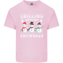 Christmas Chilling With My Snowmies Funny Kids T-Shirt Childrens Light Pink