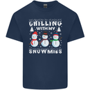 Christmas Chilling With My Snowmies Funny Kids T-Shirt Childrens Navy Blue