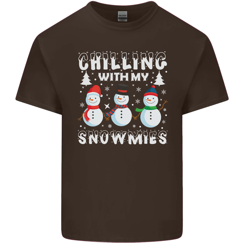 Christmas Chilling With My Snowmies Funny Mens Cotton T-Shirt Tee Top Dark Chocolate