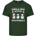Christmas Chilling With My Snowmies Funny Mens Cotton T-Shirt Tee Top Forest Green