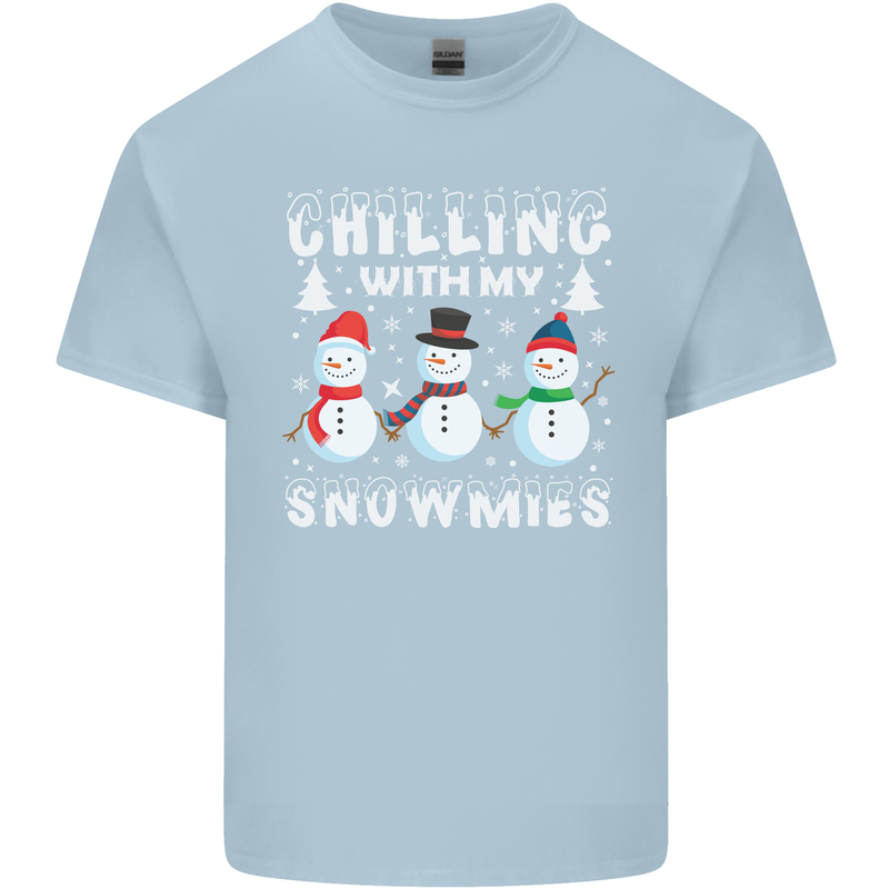 Christmas Chilling With My Snowmies Funny Mens Cotton T-Shirt Tee Top Light Blue