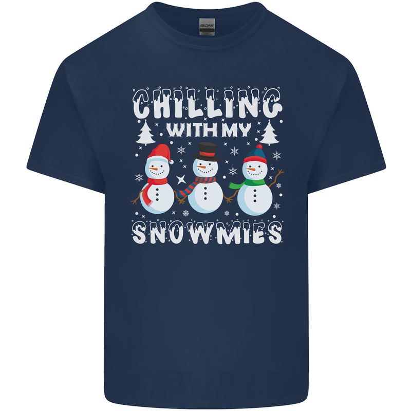 Christmas Chilling With My Snowmies Funny Mens Cotton T-Shirt Tee Top Navy Blue