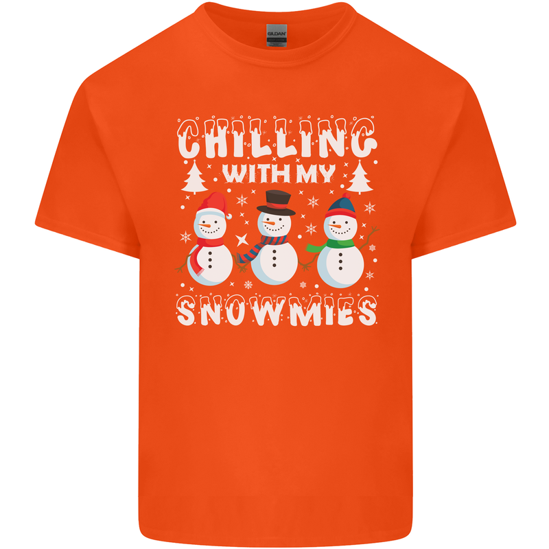 Christmas Chilling With My Snowmies Funny Mens Cotton T-Shirt Tee Top Orange