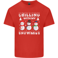 Christmas Chilling With My Snowmies Funny Mens Cotton T-Shirt Tee Top Red
