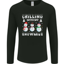 Christmas Chilling With My Snowmies Funny Mens Long Sleeve T-Shirt Black