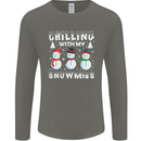 Christmas Chilling With My Snowmies Funny Mens Long Sleeve T-Shirt Charcoal