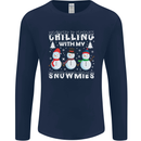 Christmas Chilling With My Snowmies Funny Mens Long Sleeve T-Shirt Navy Blue