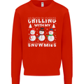 Christmas Chilling With My Snowmies Funny Mens Sweatshirt Jumper Bright Red