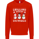 Christmas Chilling With My Snowmies Funny Mens Sweatshirt Jumper Bright Red