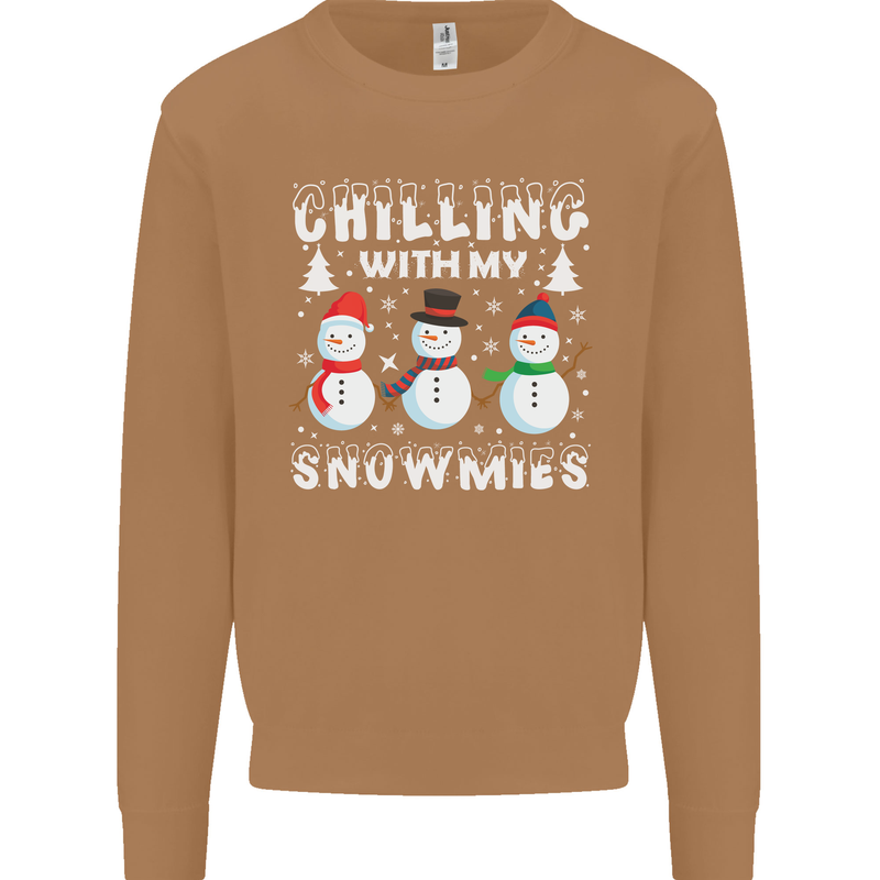 Christmas Chilling With My Snowmies Funny Mens Sweatshirt Jumper Caramel Latte
