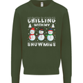 Christmas Chilling With My Snowmies Funny Mens Sweatshirt Jumper Forest Green