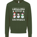 Christmas Chilling With My Snowmies Funny Mens Sweatshirt Jumper Forest Green