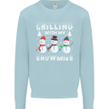 Christmas Chilling With My Snowmies Funny Mens Sweatshirt Jumper Light Blue