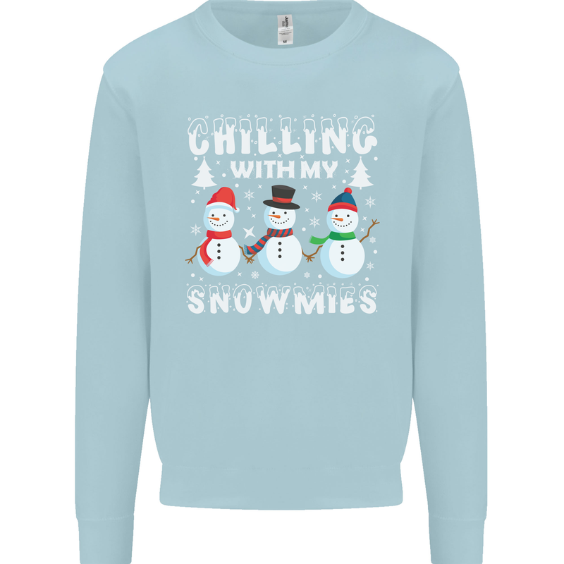 Christmas Chilling With My Snowmies Funny Mens Sweatshirt Jumper Light Blue