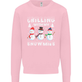 Christmas Chilling With My Snowmies Funny Mens Sweatshirt Jumper Light Pink