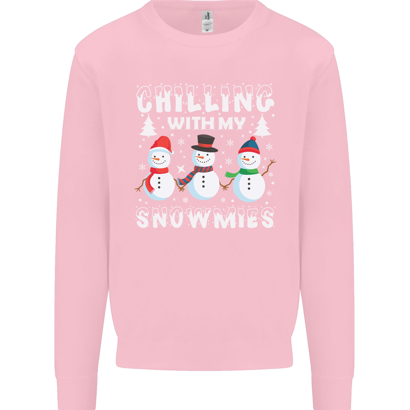 Christmas Chilling With My Snowmies Funny Mens Sweatshirt Jumper Light Pink