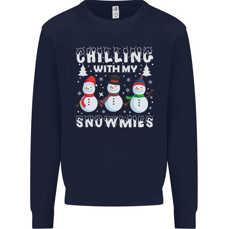 Christmas Chilling With My Snowmies Funny Mens Sweatshirt Jumper Navy Blue
