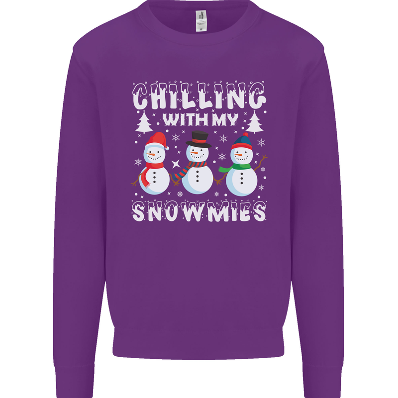 Christmas Chilling With My Snowmies Funny Mens Sweatshirt Jumper Purple