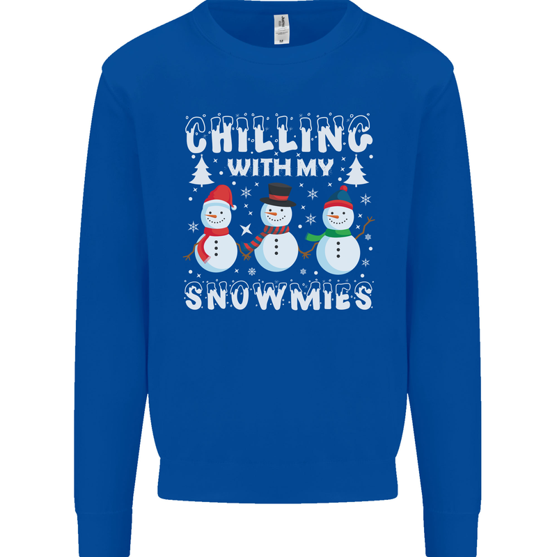 Christmas Chilling With My Snowmies Funny Mens Sweatshirt Jumper Royal Blue