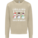 Christmas Chilling With My Snowmies Funny Mens Sweatshirt Jumper Sand