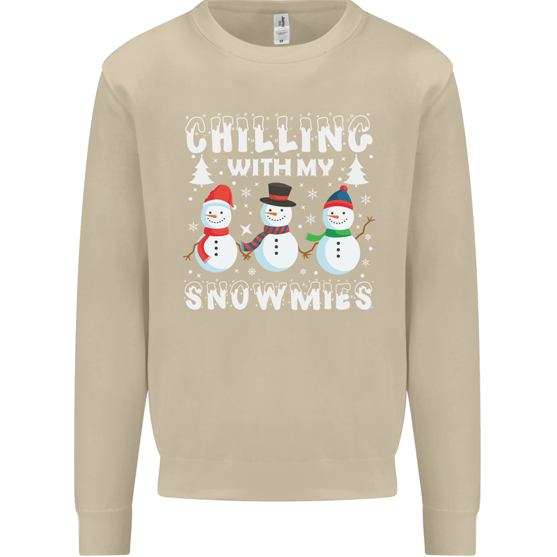 Christmas Chilling With My Snowmies Funny Mens Sweatshirt Jumper Sand