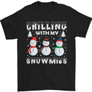 Christmas Chilling With My Snowmies Funny Mens T-Shirt Cotton Gildan Black