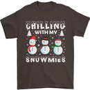 Christmas Chilling With My Snowmies Funny Mens T-Shirt Cotton Gildan Dark Chocolate