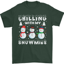 Christmas Chilling With My Snowmies Funny Mens T-Shirt Cotton Gildan Forest Green