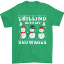 Christmas Chilling With My Snowmies Funny Mens T-Shirt Cotton Gildan Irish Green