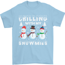 Christmas Chilling With My Snowmies Funny Mens T-Shirt Cotton Gildan Light Blue